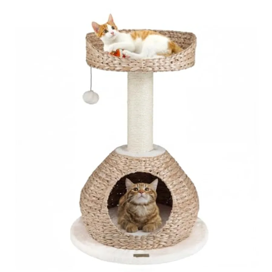 

28-inch Modern Cat Tree with Sisal Scratching Post Hand-Made Wicker Condo and Top Perch in Brown Interactive Dangling Ball Idea