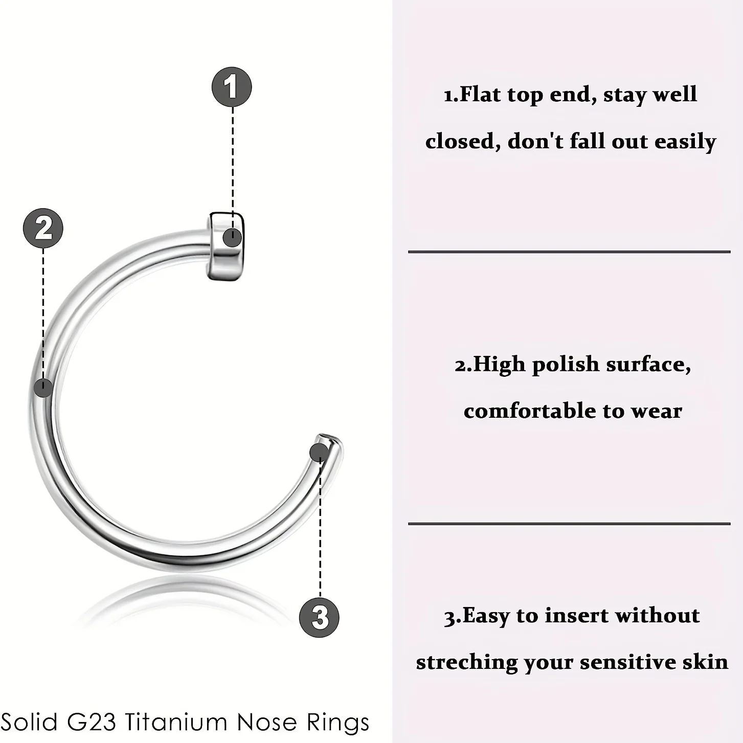 1pcs Stainless Steel Hoop Nose Ring 18G 20G Simple Style Ear Nail Nostril Body Piercing Jewelry 6mm 8mm 10mm 12mm