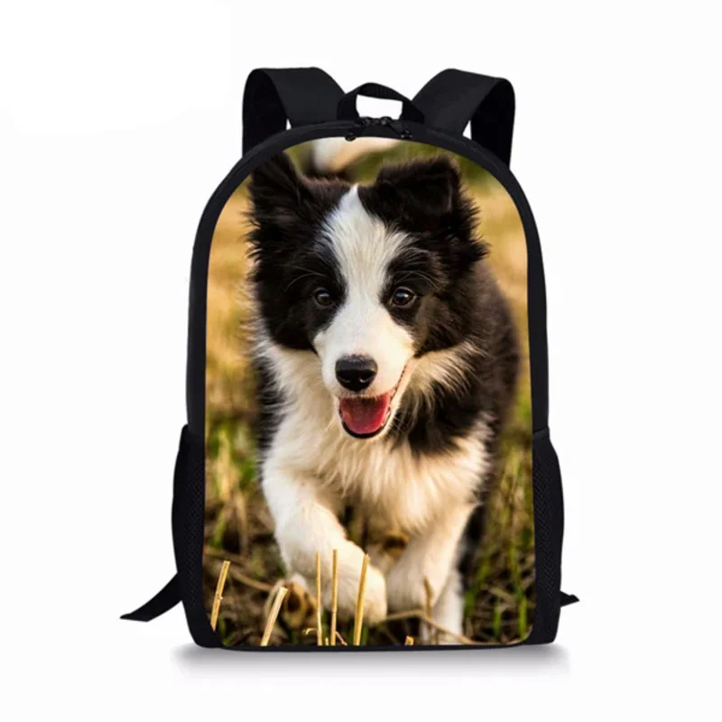 Border collie cão padrão mochila estudantes meninas meninos saco de escola das mulheres dos homens mochilas de armazenamento casual adolescente mochila diária