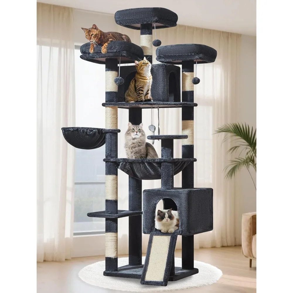 

76-Inch Cat Tree XXL for Large Cats, Giant Cat Tower with Scratching Board, Extra-Large Metal Hammock, 3 Perches, 7 Si
