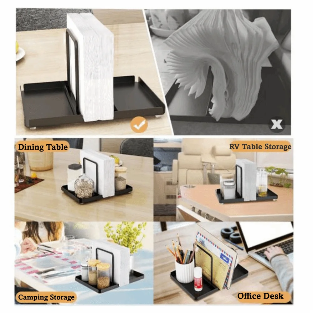 

Multifunctional Metal Napkin Holder Black Anti-slip Vertical Paper Towel Rack Space Saving Documents Storage Rack Camping
