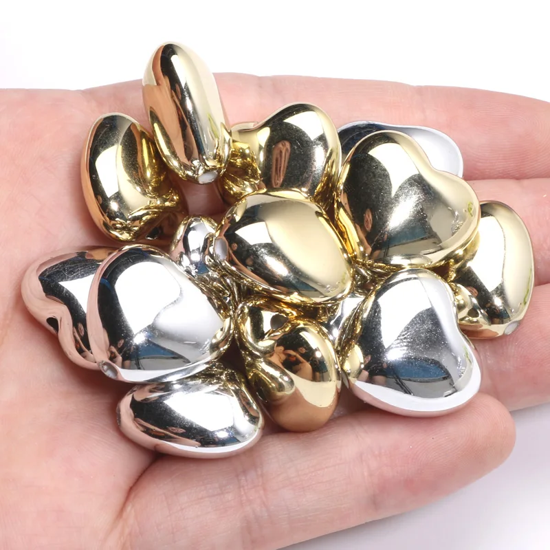 Gold Color Silver Color 19x20mm Acrylic Love Heart Spacer Beads 10pcs Acrylic Beads For Jewelry Making DIY Handmade Accessories