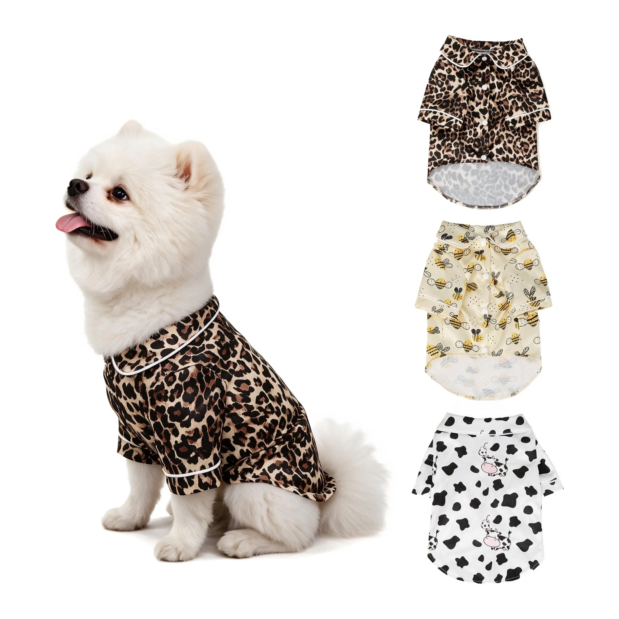 Pet Dog T Shirt Clothes - Cute Adorable Leopard & Bee & Cow Print, Lightweight Cozy Soft Homewear Outfit Pet Wear Clothes