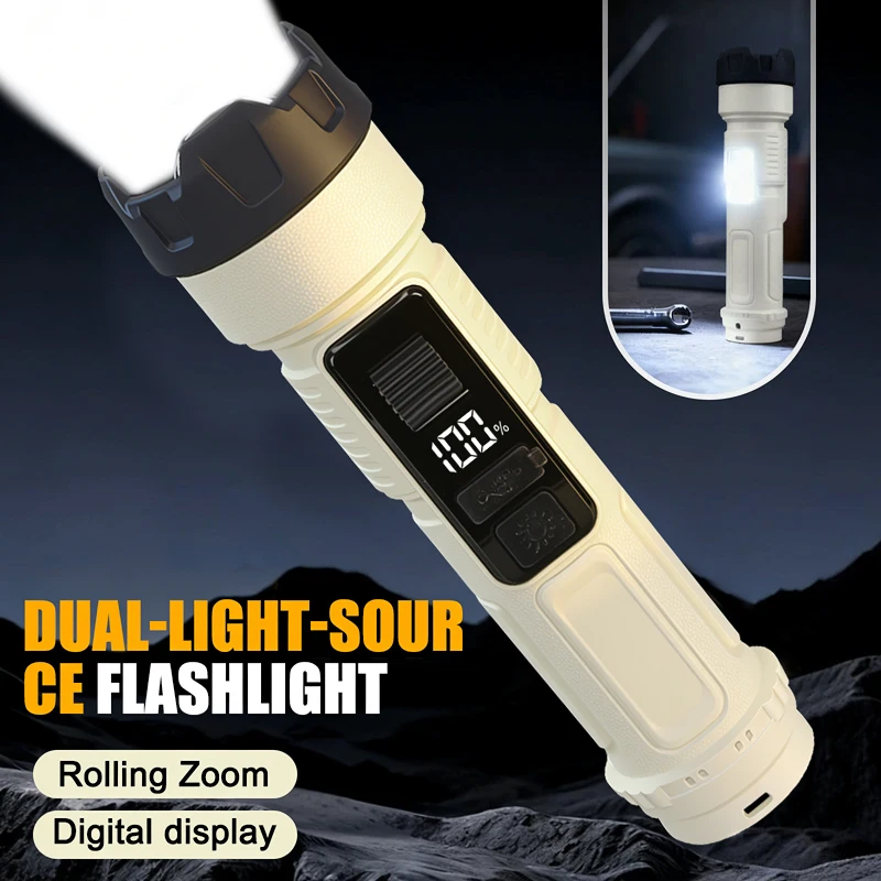 

Powerful LED Flashlight USB Rechargeable Torch with Side Light Telescoping Zoom lamp Outdoor Camping Hiking Emergency lantern