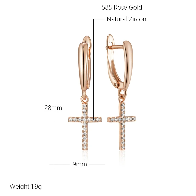 Wbmqda Simple Cross Drop Earrings For Women 585 Rose Gold Color With Natural Zircon High Quality Daily Jewelry Accessories