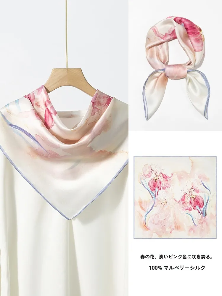 上海ストーリー-マルベリーシルクスカーフ-レディーススタイル-2026年新作-ネクタイ-高級感-スクエアスカーフ-ギフト-中華風-デジタルスプレーペイント