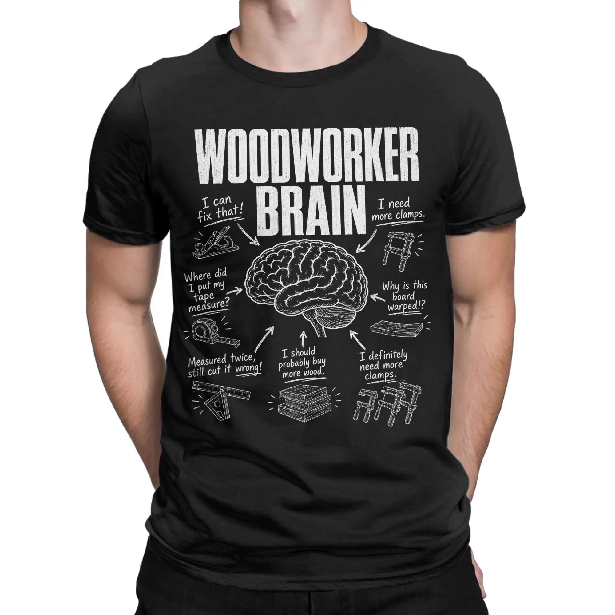 Funny Woodworker Brain Funny Woodworking T-Shirts for Men O Neck Pure Cotton T Shirt  Short Sleeve Tee Shirt Plus Size Clothes