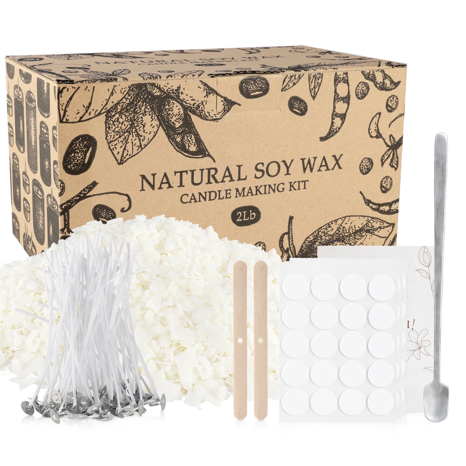 2LB soy wax DIY handmade raw material, high quality natural soy wax wax, with cotton core, mild and non-irritating flavor.