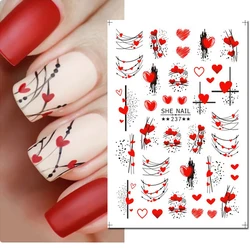 3d Nail Art Decals Valentine Geometric Lines Red Hearts Love Letters Nail Stickers Decoration For Nail Manicure