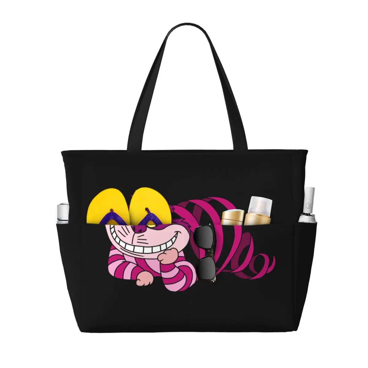 Custom Alice In Wonderland Cheshire Cat Grocery Shopping Tote Bags Women Large Capacity Cartoon Gym Beach Travel Bags