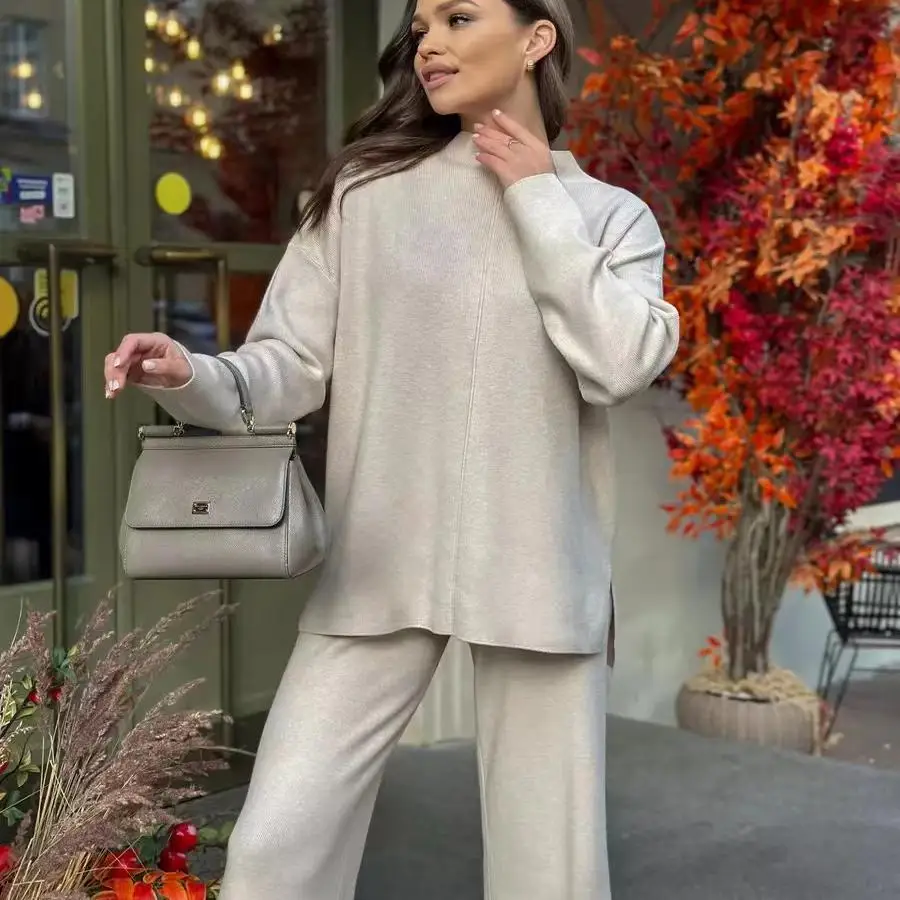 Ensemble pull et pantalon tricoté ample automne hiver Faion Ensemble Long Sve Crew Ne ensemble deux pièces vêtements décontractés confortables