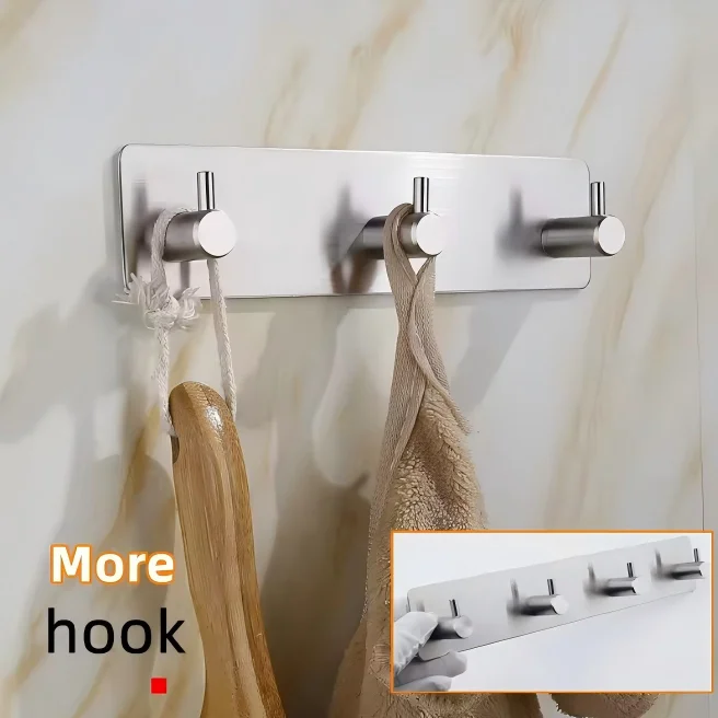 Stainless Steel 3M Self Adhesive Hooks Sticky Wall Door Hook Robe Tea Towel Rustproof Towel Rack, Clothes Coat Hanger image 5