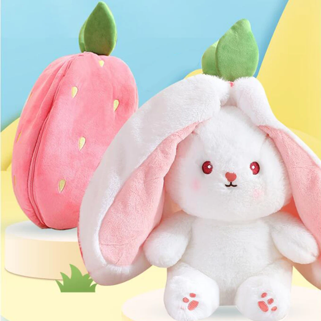 18cm/25cm/35cm bonito deformado coelho brinquedo de pelúcia morango cenoura estilo delicado e macio presente de aniversário da criança companheiro de dormir