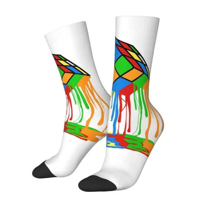 Fun Men's Melted Cube Rubiks Dress Socks Unisex Comfortable Warm 3D Printing Geometric Math Magic Crew Socks