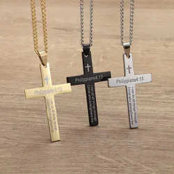 Philippians 4:13 Men's Simple Cross Pendant Necklace Stainless Steel Religious Amulet Jewelry Unisex Bijoux
