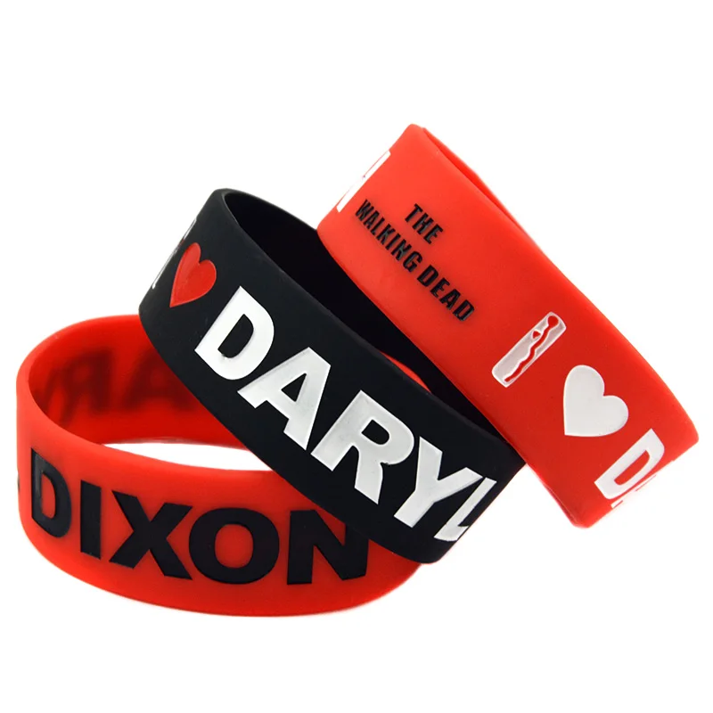 25 Pcs 1 Inch Wide I Love Daryl Dixon The Walking Dead Silicone Rubber Wristband Black and Red Bracelet