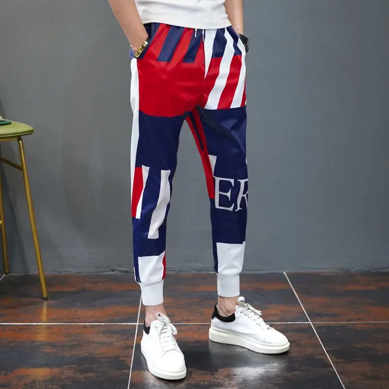 Men's Casual Pants Thin Striped Summer Harem Cool Male Trousers Cooling Ice Silk Plus Size Aesthetic Harajuku Fashion Slacks Big