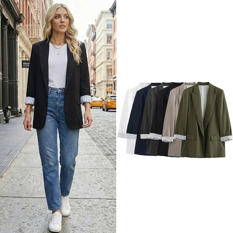 Willshela Women Fashion With Pockets Solid Blazer Vintage Notched Neck Long Sleeves Female Chic Lady Outfits