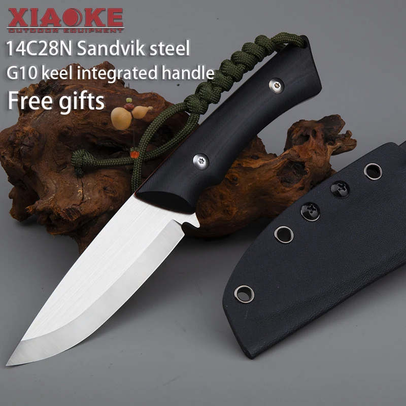

Тактический боевой нож из стали Sandvik 14C28N с рукоятью G10 и ножнами K, коллекционный EDC для охоты, кемпинга и выживания на природе
