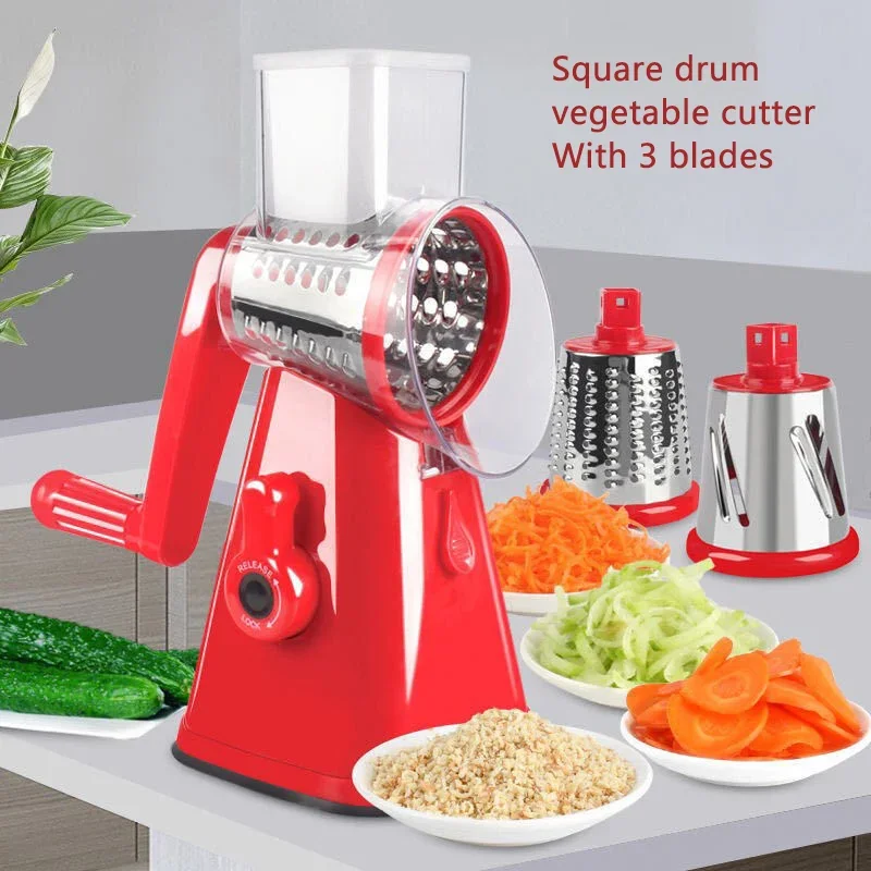 3-in-1 Kitchen Multifunctional Drum Vegetable Slicer Hand Cranked Household Cutter Potato Slicers Rotating Planer Kitchen Slicer