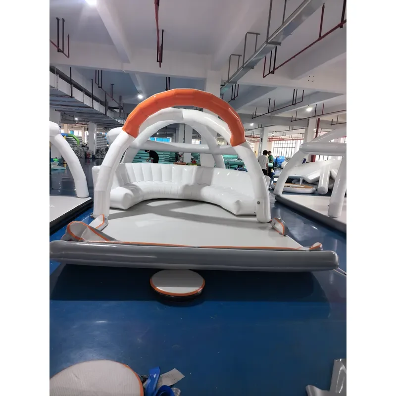 Cool Drop Stitch Inflatable Vinyl & PVC Dock Platform Pool Floating Beach Cabana with Tent for Party