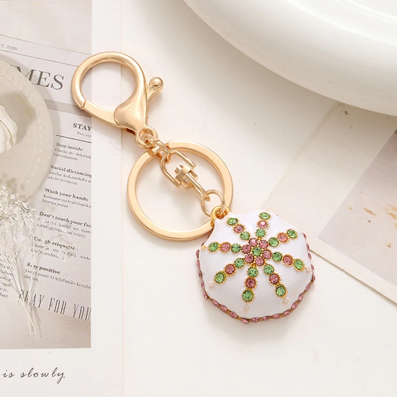 Retro Mini Flower Hat Keychain Keepsake Alloy Inlaid Diamond Characteristic Ethnic Four Corner Hat Keyring Pendant Accessories