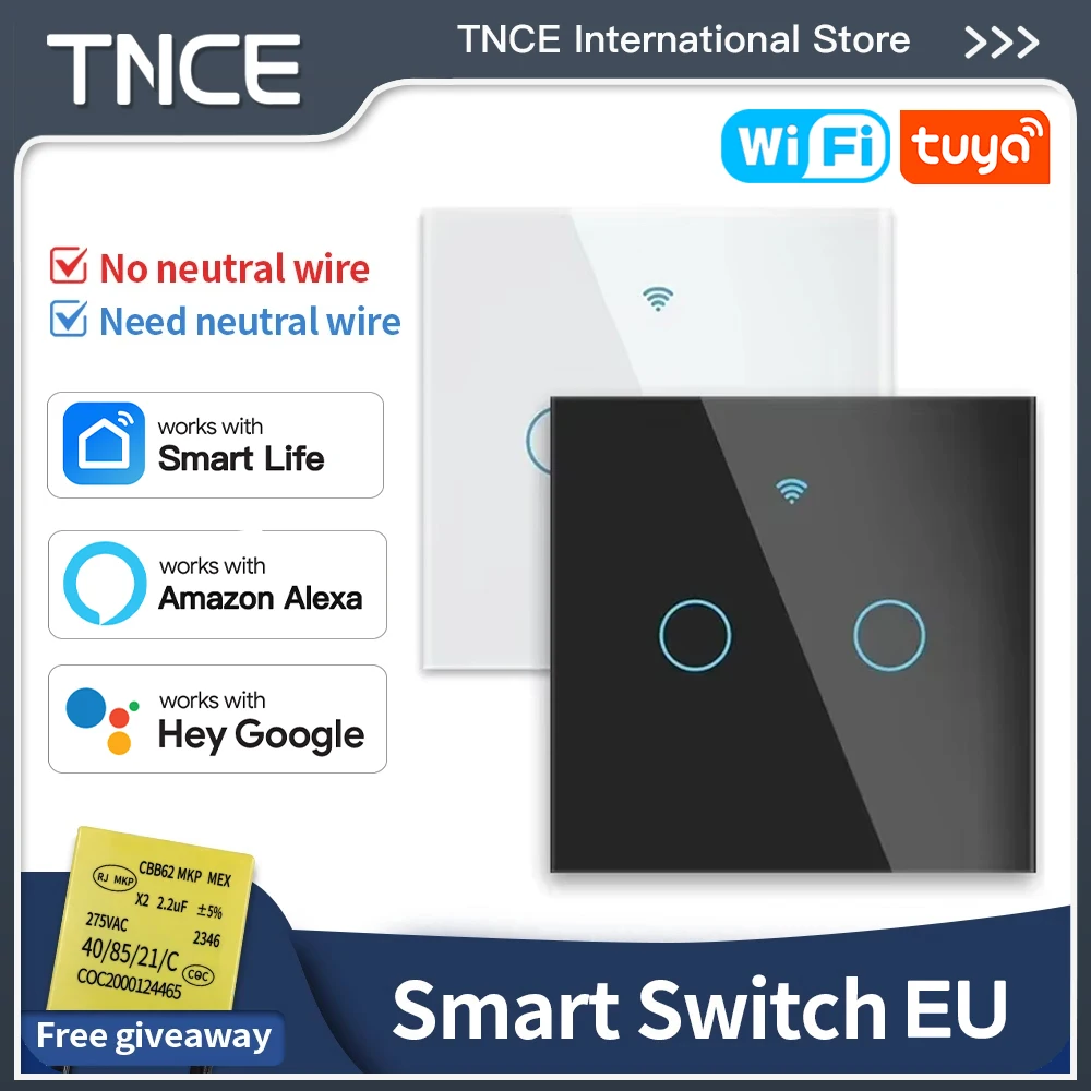 TNCE مفتاح ذكي الاتحاد الأوروبي WIFI 1/2/3/4 عصابة مفاتيح الإضاءة احتياجات التوافق/لا تويا سلك محايد التحكم الصوتي دعم أليكسا جوجل