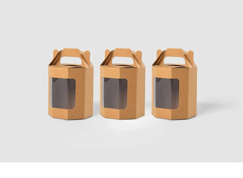 10/30/50 Stück Papier-Geschenkbox mit durchsichtigem Fenster, achteckige Kraft-Verpackungsbox mit Griff, Verpackungsbox für Geburtstagsparty-Festivals – Detail 5