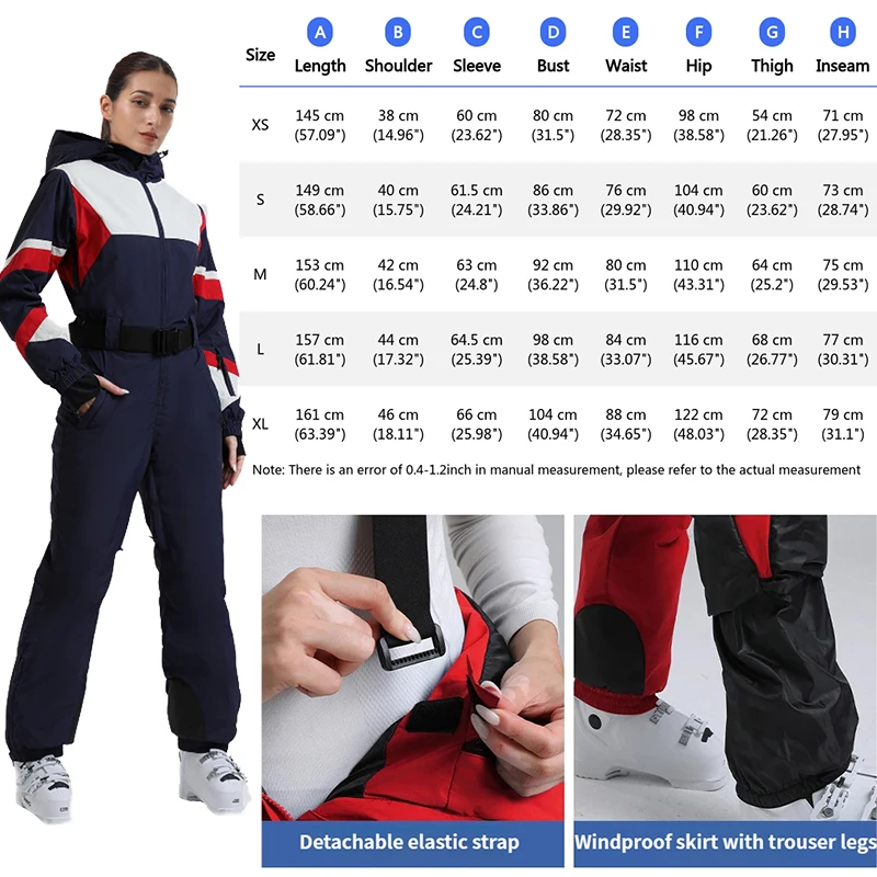 2026 New Women One Piece Alpine Skiing Suits Slim Fit Windproof Waterproof Warm Cross Border Outdoor Ski Wear Hooded Zipper Set