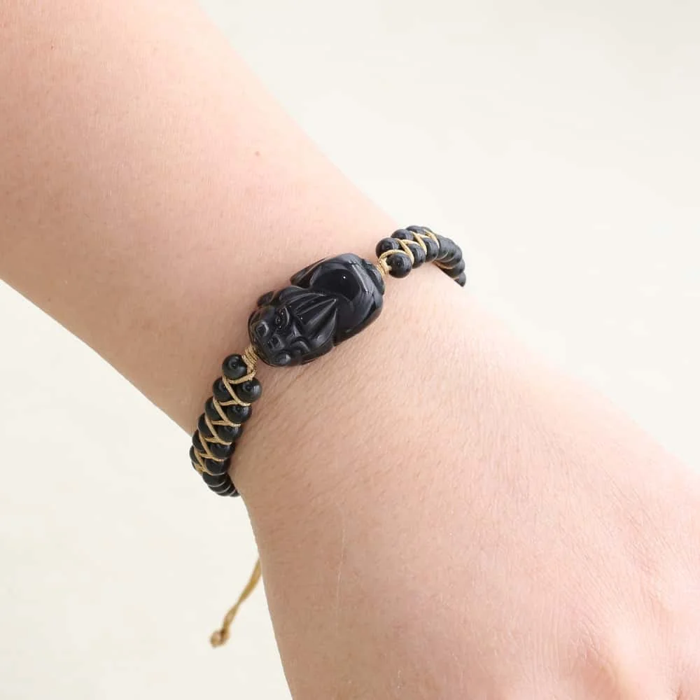 Men's Brave Troops Bracelet Natural Stone Obsidian Pixiu Lucky Jewelry Double Layer Braid Yoga Charm Wrap Bracelet