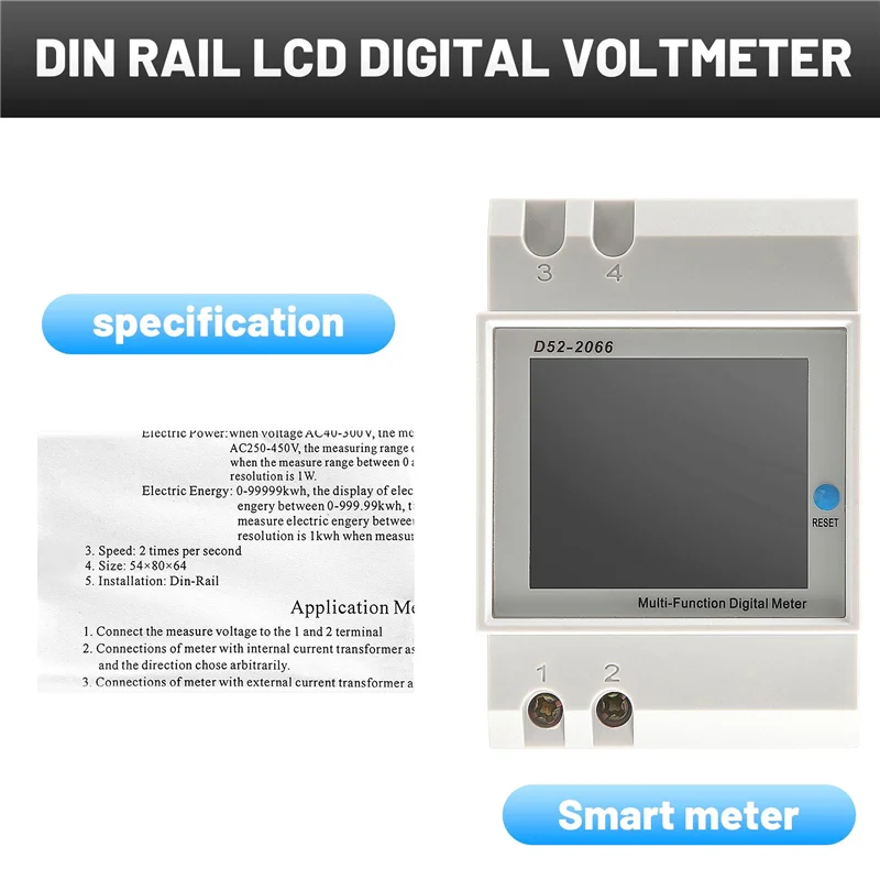 

2025 Hot Style Din Rail AC Monitor 6IN1 100A Voltage Current Power Factor Active KWH Electric Energy Frequency Meter VOLT AMP