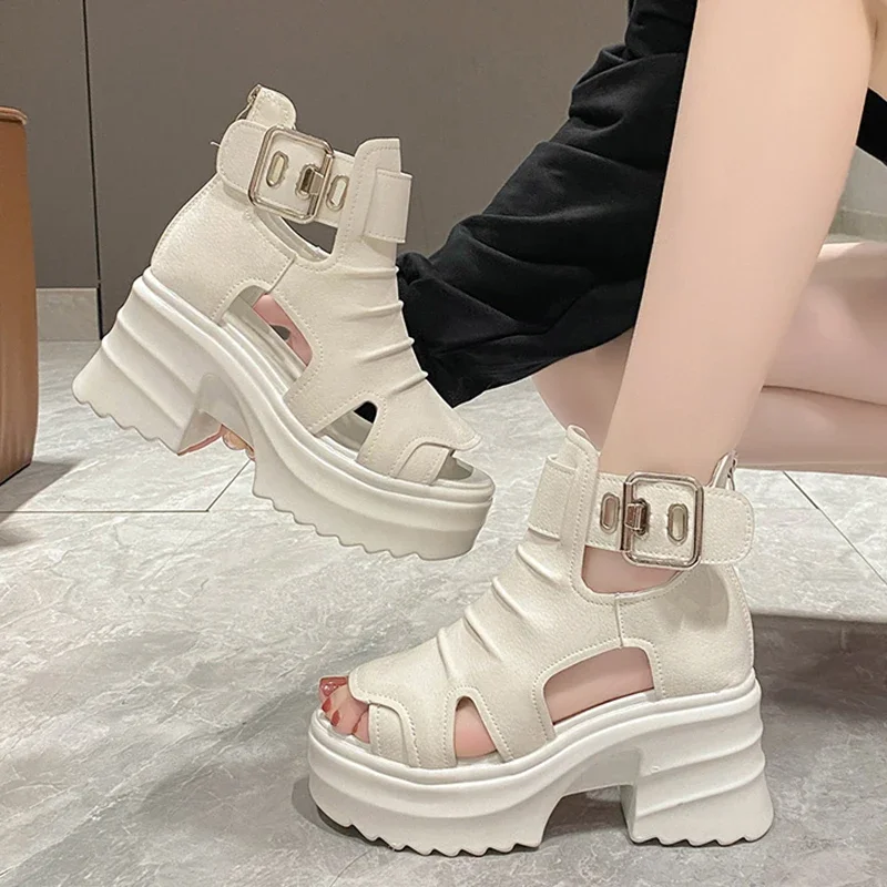 Gothic Chunky Platform Sandals Women Summer 2023 Wedges Peep Toe Gladiator Shoes Woman Thick Bottom High Heels Sandalias Mujer