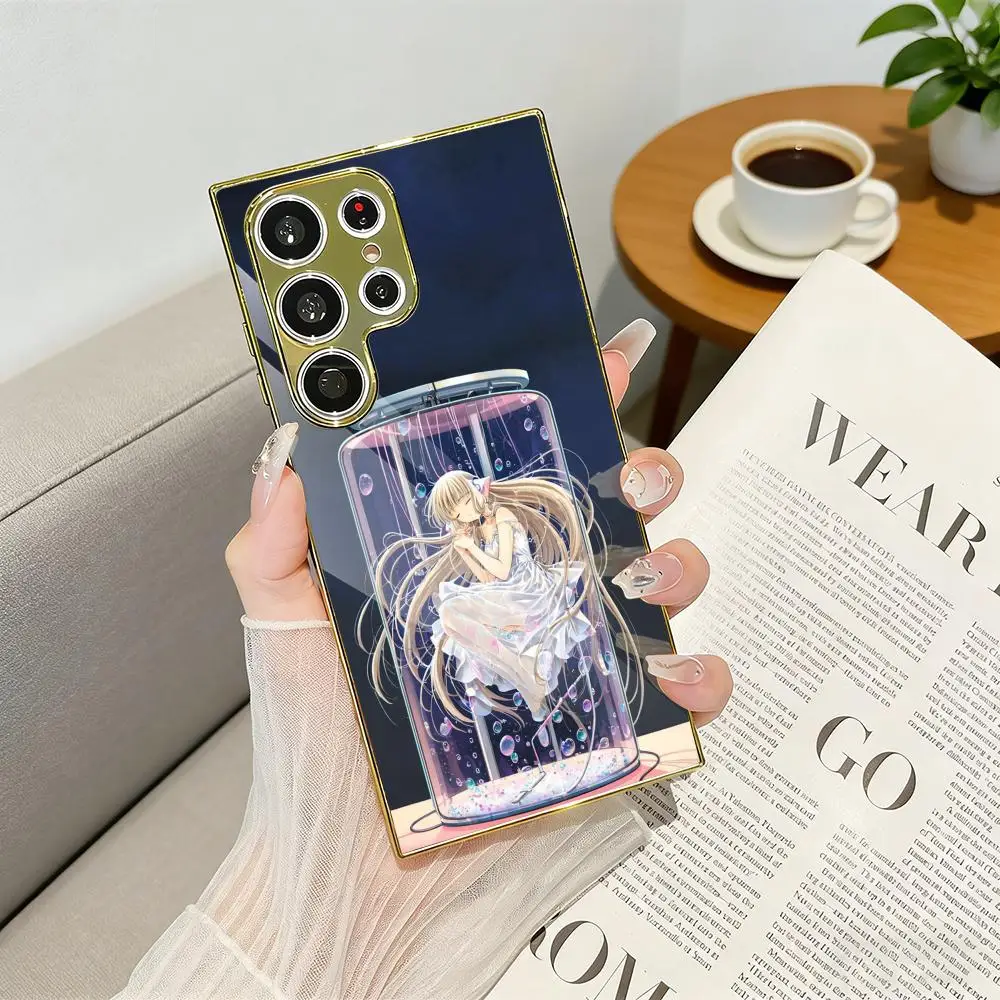 Anime C-Chobits Phone Case Luxury Electroplated Metal Frame Phone Case for Samsung S25 S24 S23 Ultra Slim Cover