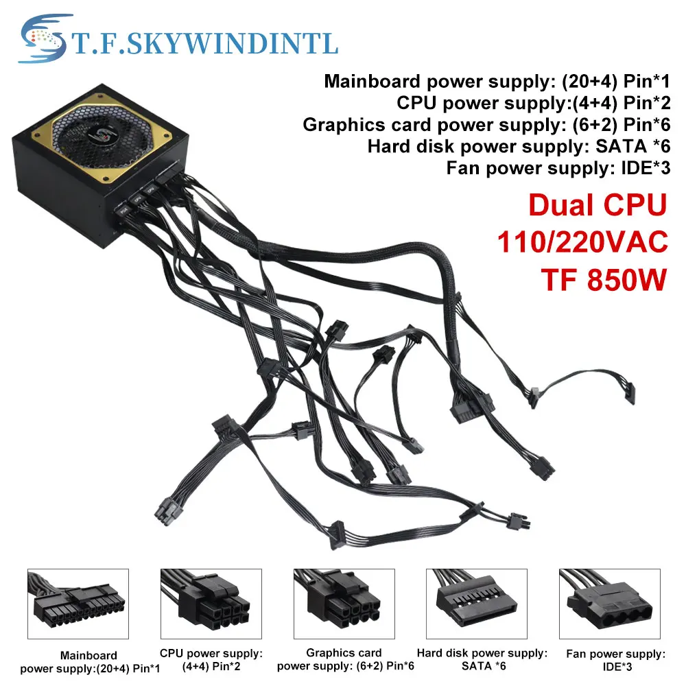 Imagem -06 - Fonte de Alimentação Modular Completa para Computador pc Psu Pfc Ventilador Silencioso Sata Fonte de Alimentação Gaming para Intel Amd Random Atx 20 Mais 4pin 12v