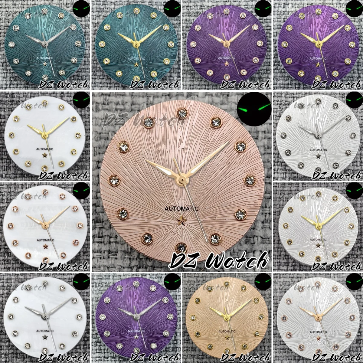 DZ 24,5 mm grün lila Gold DeVille Stern Zifferblatt Shell Gesicht NH05 06 Zeiger leuchtend für Damen 31 mm Autimatic Uhrenzubehör