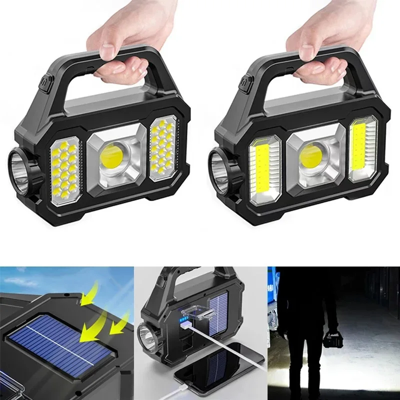 

USB Rechargeable Flashlight Waterproof 6 Gear COB/LED Torch Light Portable Powerful Lantern Solar Light For Home Camping Hiking