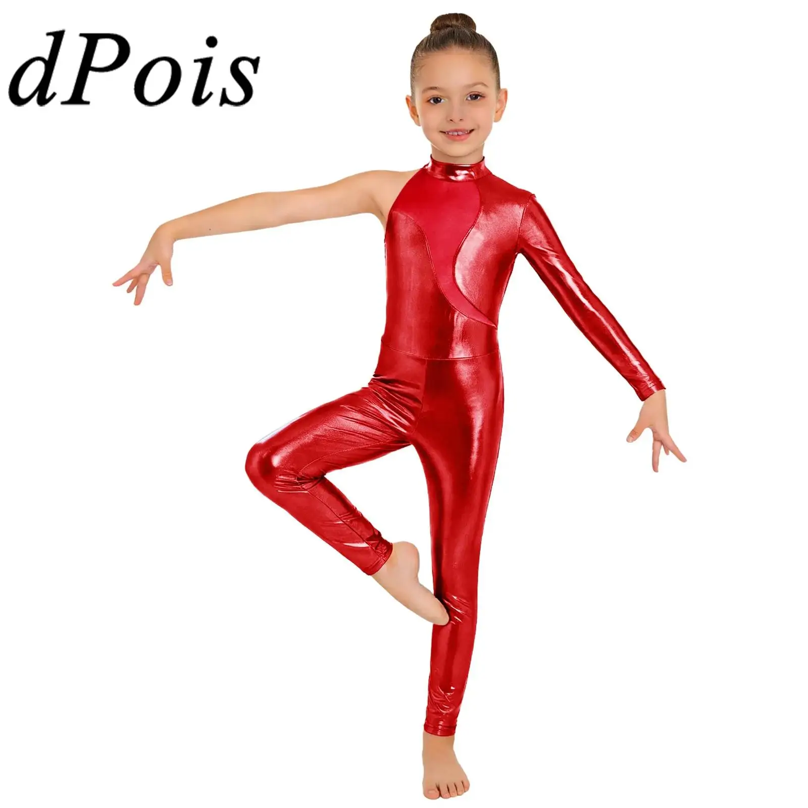 

Детский комбинезон для балета и джазовых танцев для девочек, гимнастический костюм, металлический комбинезон с воротником-стойкой на молнии, боди для выступлений на сцене, танцевальная одежда