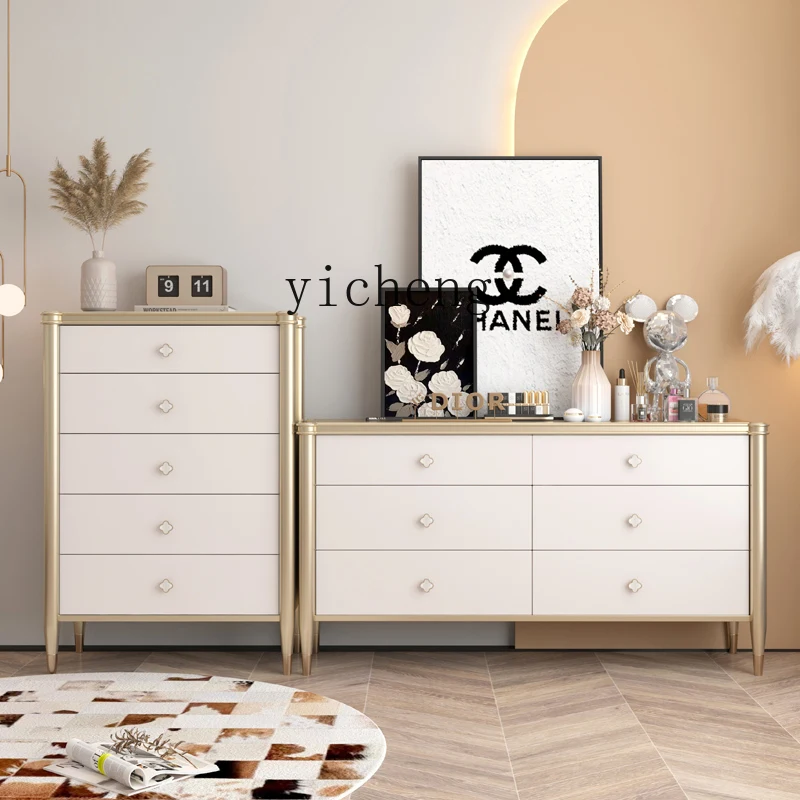 

ZYA Cream Style Solid Wood Chest of Drawers Light Luxury Bedroom Five-Drawer Storage Modern Living Room Shell Storage Cabinet