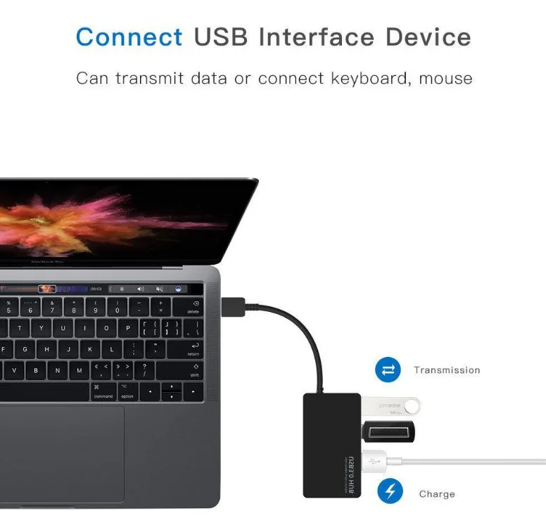 Ultraflacher 4-Port USB 3.0 Hub, Hochgeschwindigkeits-Splitter Eins-zu-Vier für Laptop PC, Stromversorgter USB-Erweiterer – Detail 7