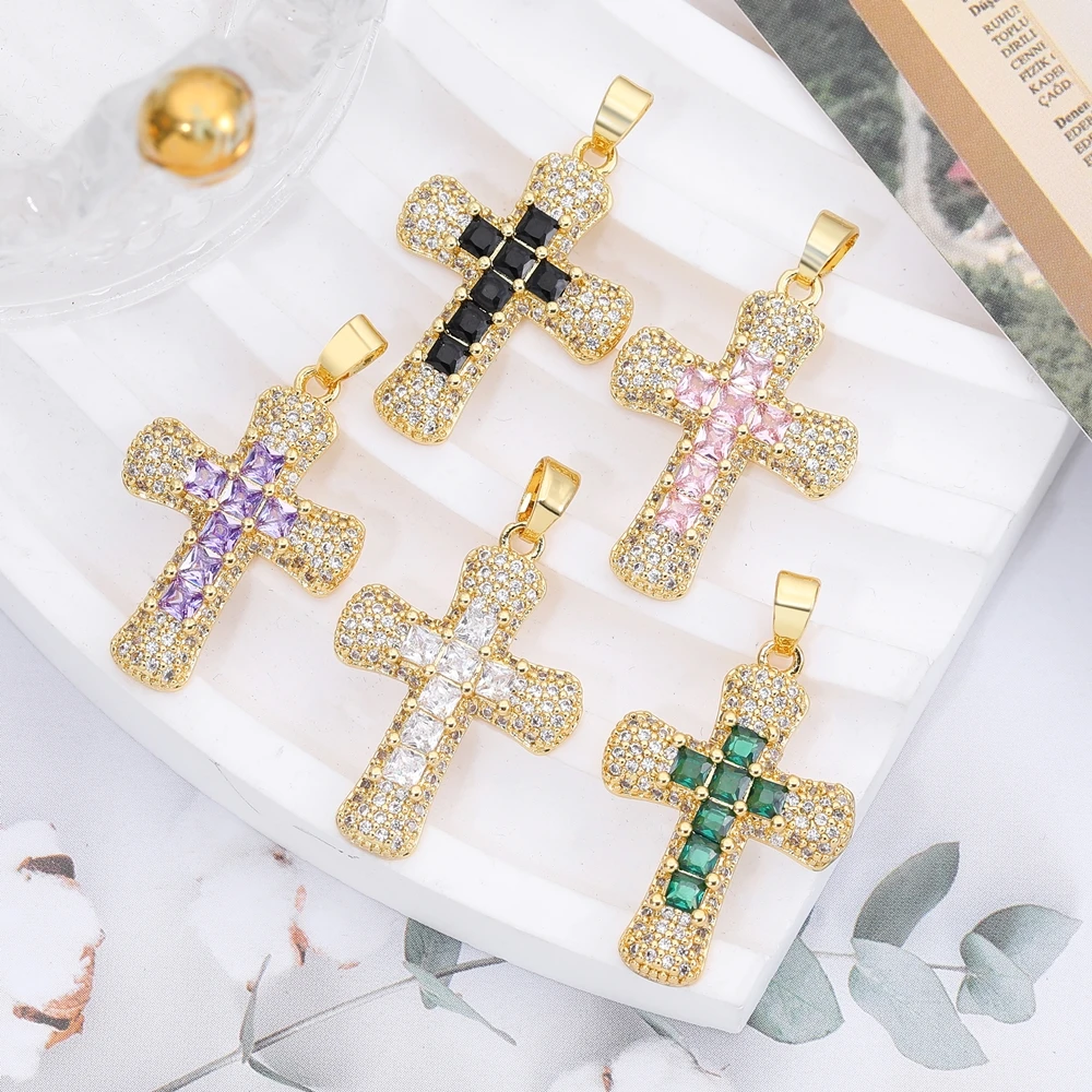 Juya Handmade 18K Real Gold Plated Opal Shell Christian Cross Charms For DIY Religious Christmas Gift Jewelry Making Supplies