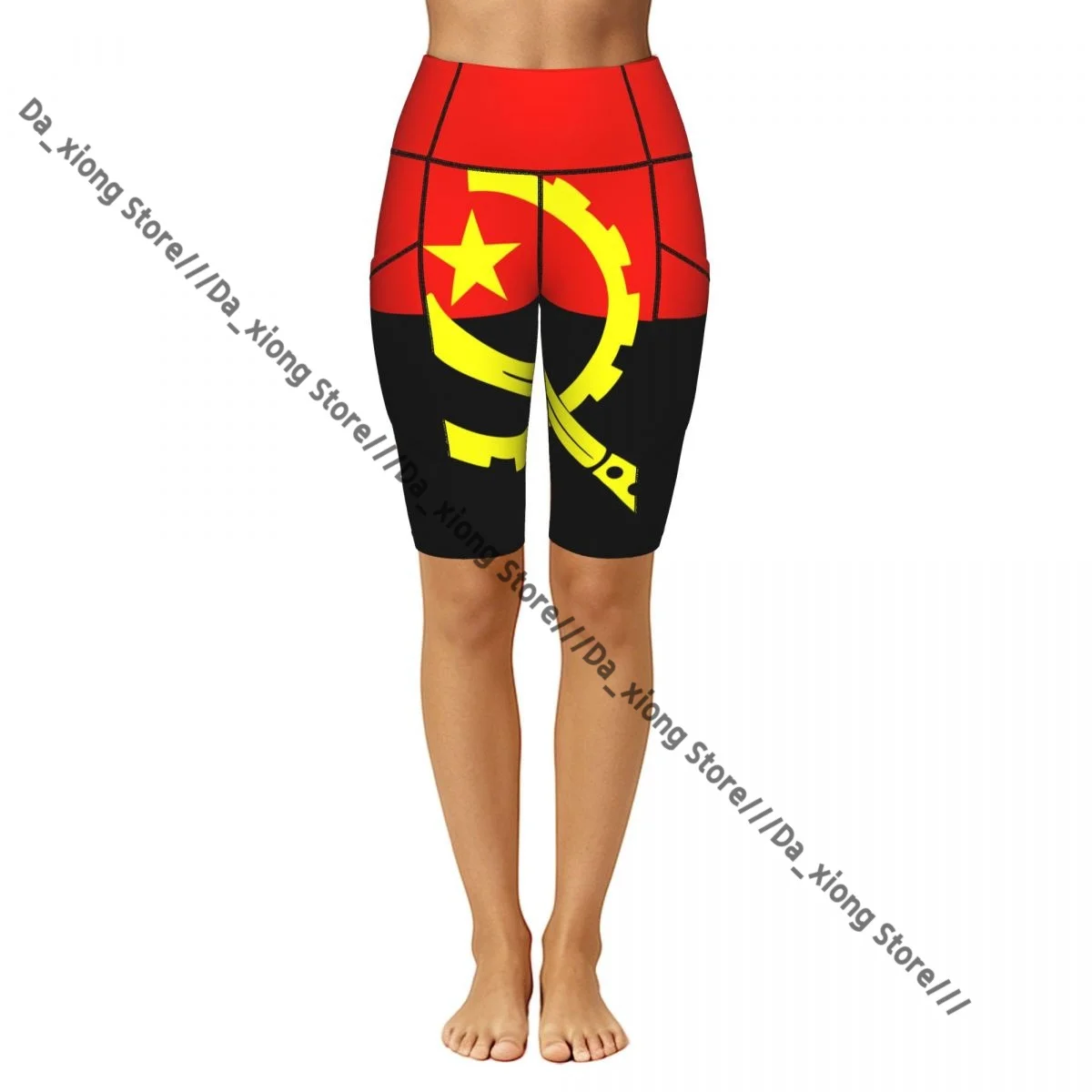 Women High Waist Yoga Shorts Angola Flag Stretch Hip Lifting Quick Dry Fitness Sports Shorts