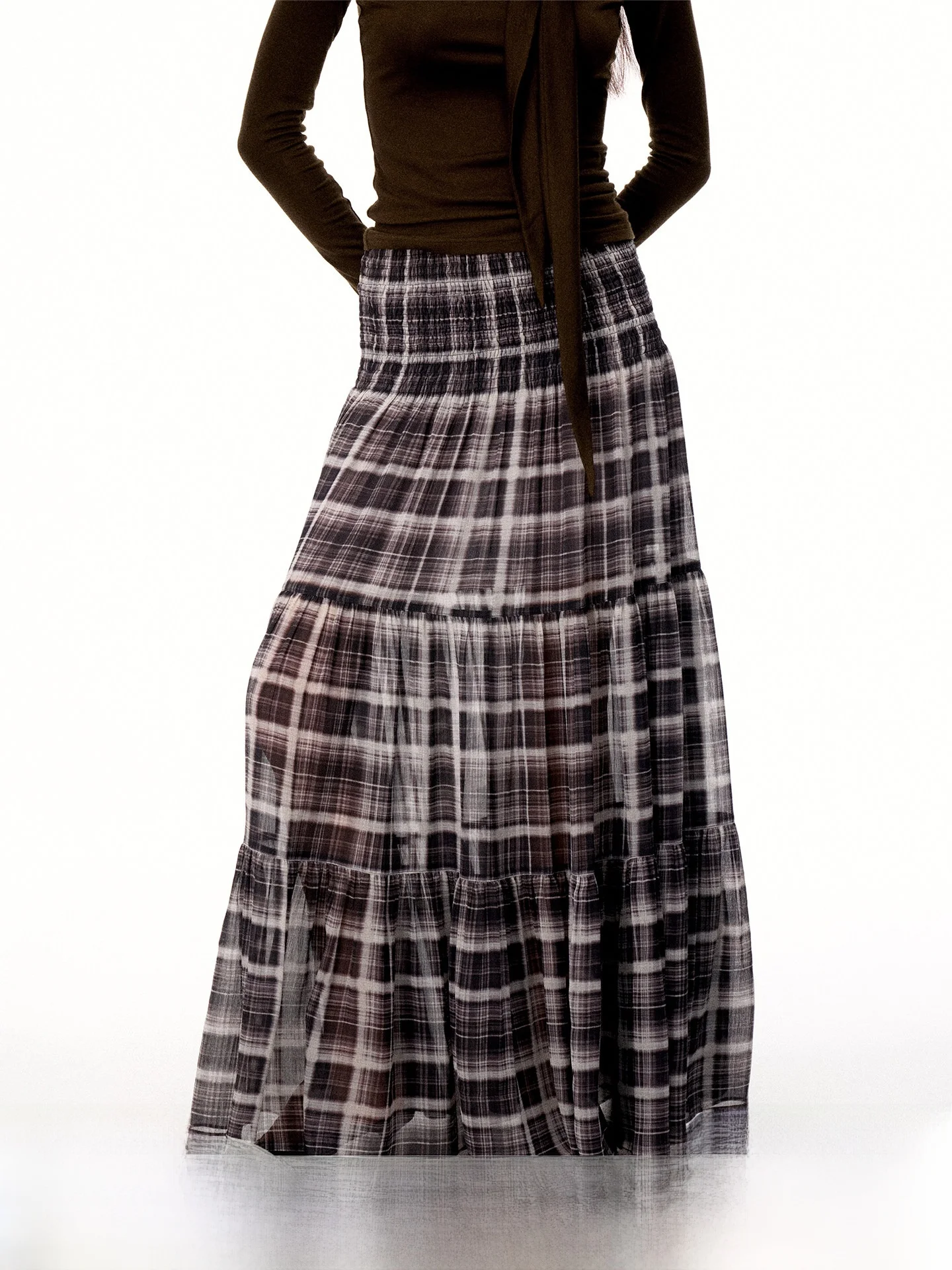 

Длинная юбка из шелкового шифона Firstfloor с цветочным принтом, винтажным клетчатым узором, в горошек, двухцветная, с высокой талией, плиссированная, повседневная, женская