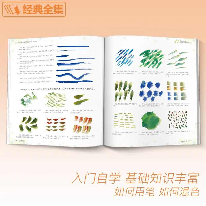 مجموعة كاملة من البرنامج التعليمي لرسم المناظر الطبيعية بالألوان المائية للمبتدئين، كتاب الدراسة الذاتية مع ألبوم نسخ والدروس الخاصة #4