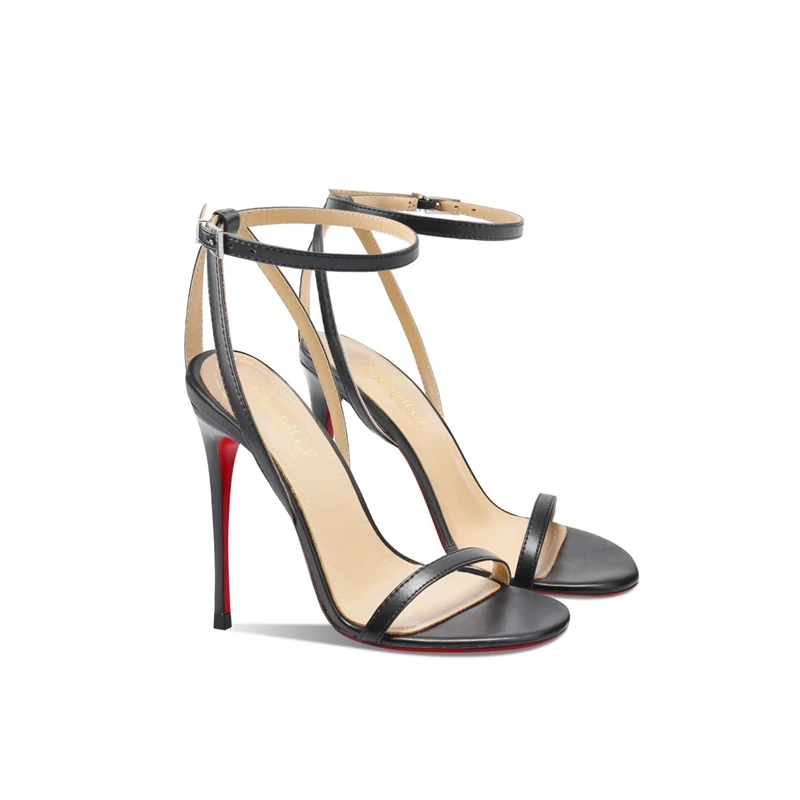 صنادل عالية الكعب صيف جديد ماتي جلد أحمر وحيد كلمة واحدة قطاع مفتوح اصبع القدم رقيقة الكعب الصنادل مأدبة فستان أحذية نسائية