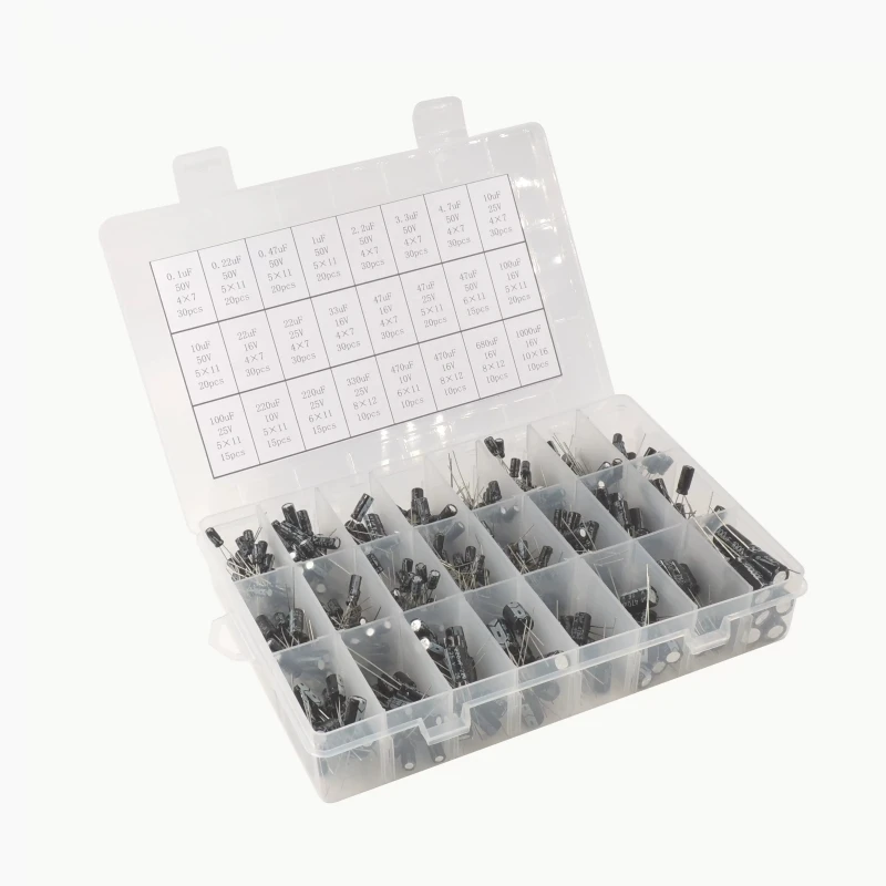 24 types of commonly used electrolytic capacitors, packaged in 0.1uf-1000UF sample boxes