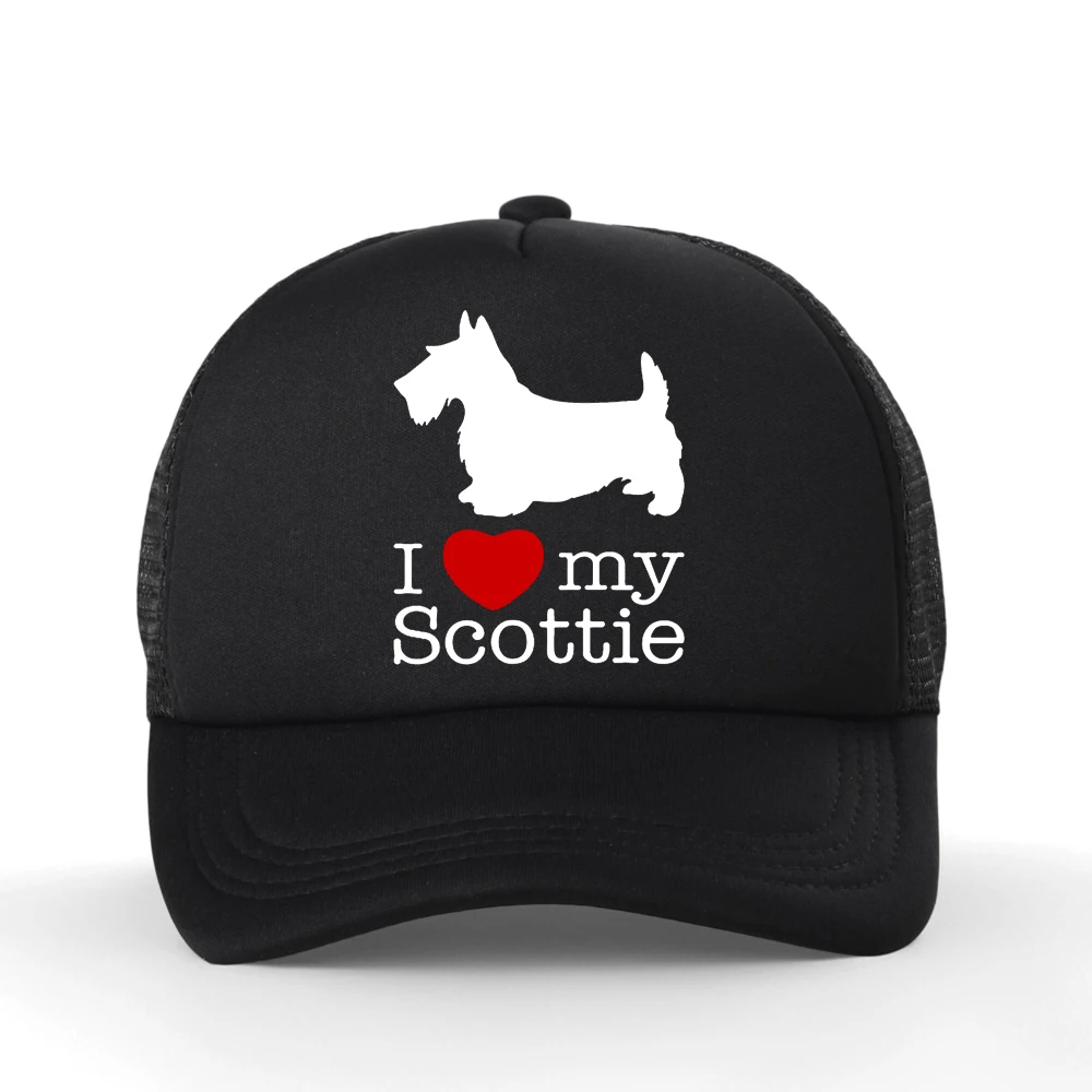 

I Love My Scottie Scottish Terrier Dog Cartoon Print Baseball Cap Cool Beach Sun Hat Women Outdoors Mesh Breathable Snapback