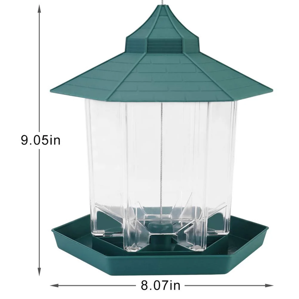 Automatische Vogelvoeder Hangend Voedsel Voeden Gereedschap Zeshoekige Grote Capaciteit Wilde Vogelvoeder Met Hang Touw Tuin Yard Decor