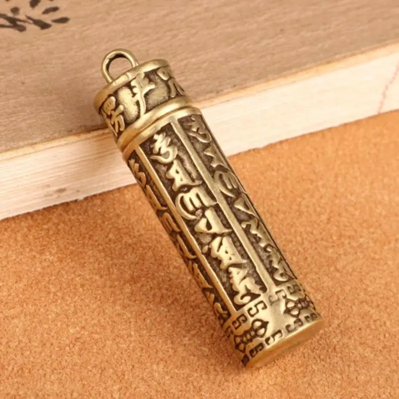 1PCS Brass Cylinder Pendant Keychain Hanging Jewelry Pill Box Medicine Container