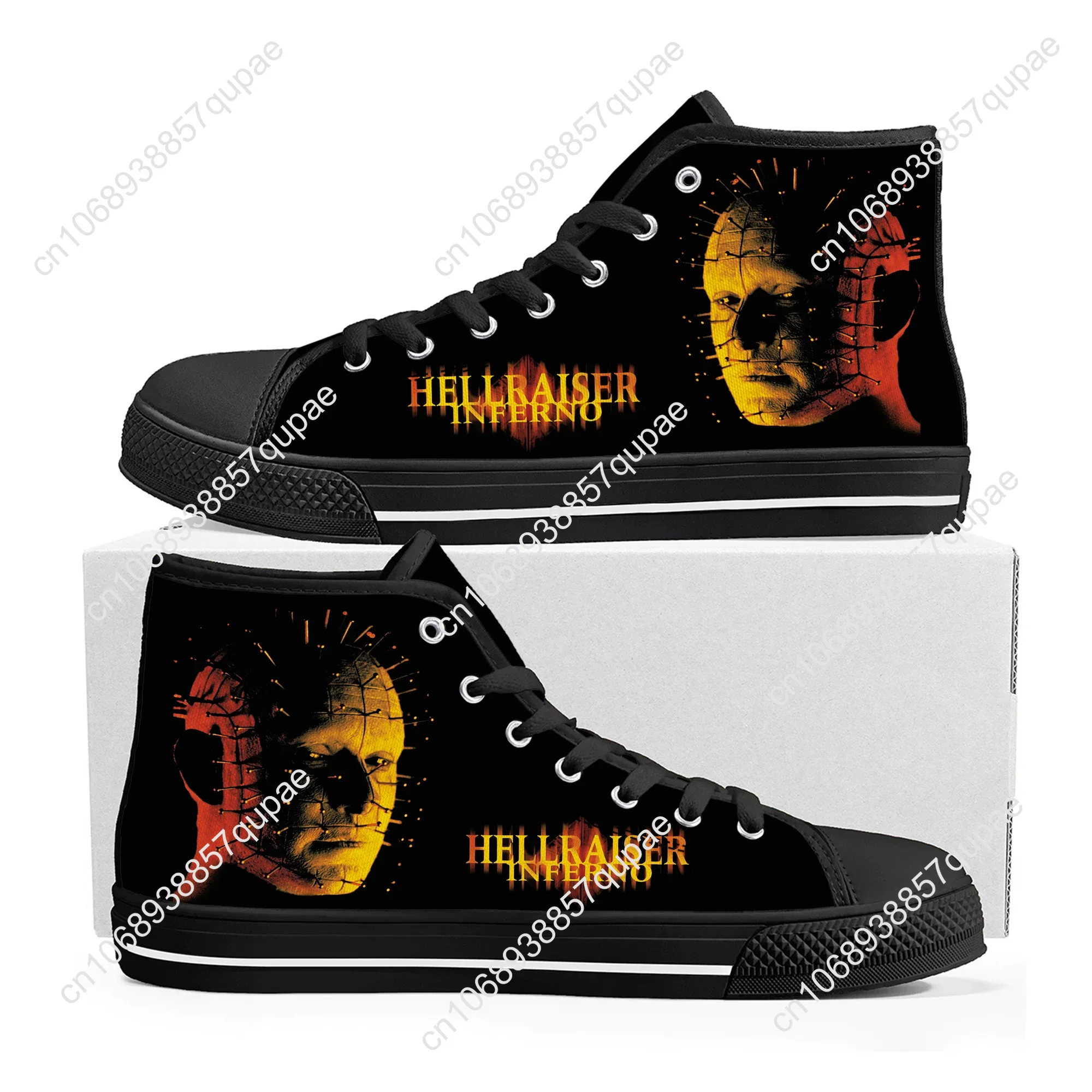 Hellraiser Filme Pinhead Horror Halloween High Top Sneakers, homens e mulheres, tênis de lona adolescente, sapatos casuais, sapato personalizado