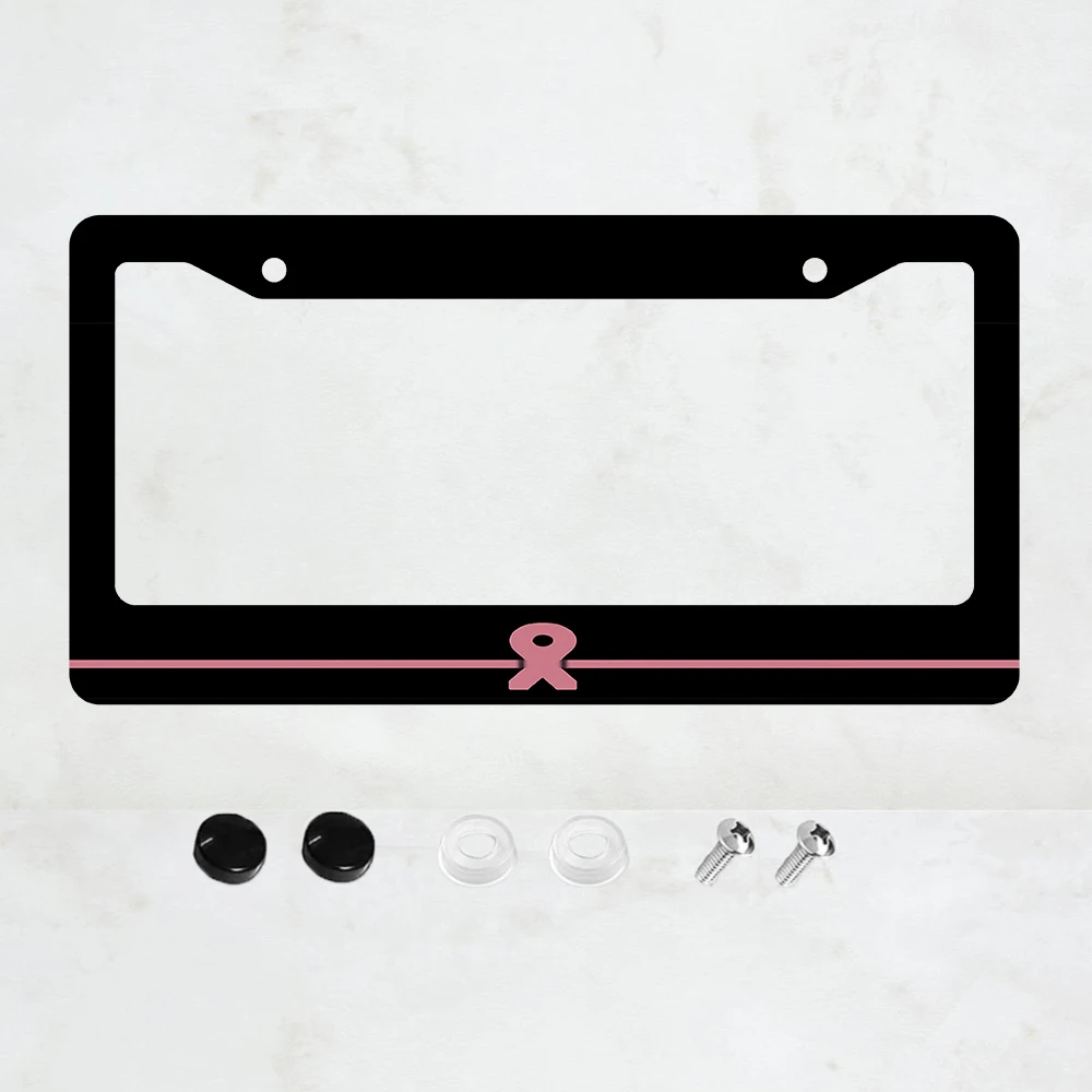 

1PC 2-Hole License Plate Frame in Black with Pink Ribbon, Aluminum, 6x12 Inches, with Screws, USA Canada Mexico Standard Size